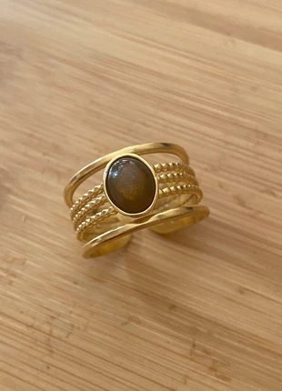 Bague en acier inoxydable dorée et marron chocolat, état: Très bon état, taille: Ajustable, 7,80 €, 8,89 € Protection acheteurs incluse