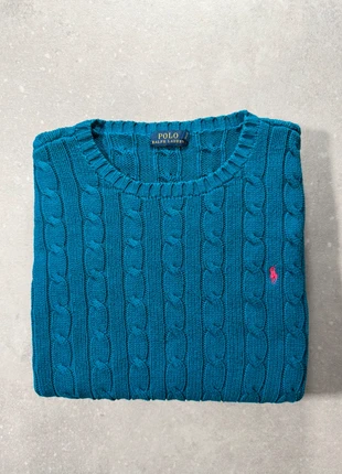 Pull torsadé Ralph Lauren col rond bleu - taille M homme, marca: Ralph Lauren, estado: Muito bom, tamanho: M, €58.00, €61.60 inclui Proteção do Comprador Pro