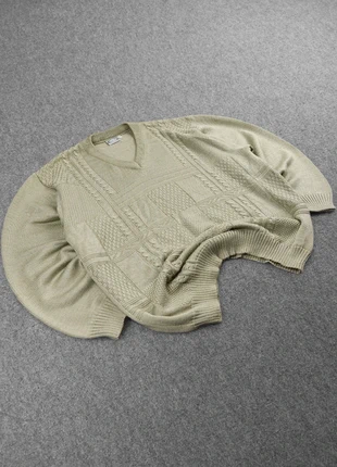 Pull à Col V Vintage 80s en Maille Unie Vert Pastel / Kaki à Motifs Reliefs Torsades (L), marque: Vintage Dressing, état: Bon état, taille: L, 16,00 €, 17,50 € Protection acheteurs (Pro) incluse