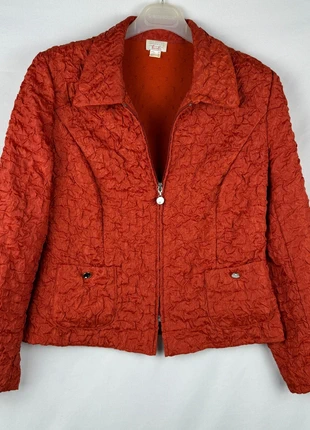 Vintage oranje dames jas – maat 40 / B/F 42 – unieke kreukstof structuur, merk: Vintage, staat: Heel goed, maat: L / 40 / 12, € 25,00, € 26,95 inclusief Kopersbescherming