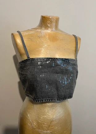 Zara Sequin Foil Denim Crop Top, brand: Zara, condition: New with tags, size: M / UK 12-14, £8.00, £9.10 includes Buyer Protection