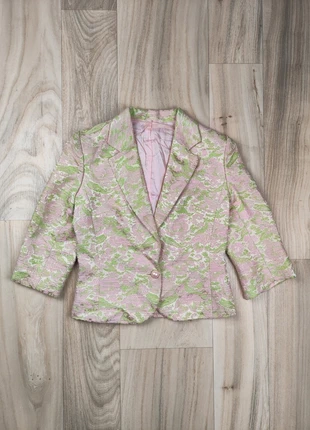 Veste courte brocart, rose et vert, manches 3/4 perle, INDuyco, vintage 80s, Y2K, taille 36 femme, marca: Induyco, estado: Muito bom, tamanho: S / 36 / 8, €12.00, €13.30 inclui Proteção do Comprador Pro