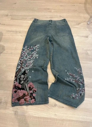 Jean baggy broderie floral & chevalier taille L, marque: y2k, état: Neuf sans étiquette, taille: L, 59,00 €, 62,65 € Protection acheteurs (Pro) incluse