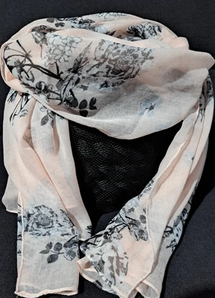 Vintage Bright Apricot & Grey Floral Scarf – Delicate & Elegant, brand: Atmosphere, condition: New without tags, €3.00, €3.85 includes Buyer Protection