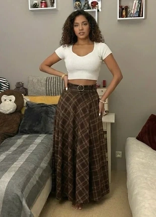 Jupe longue à carreaux marron, avec ceinture, marque: BrownPlaid, état: Très bon état, taille: S / 36 / 8, 44,90 €, 47,85 € Protection acheteurs incluse