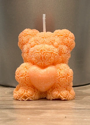 Bougie ourson orange en roses avec cœur – faite main, idée cadeau, marque: Fait Main, état: Neuf sans étiquette, 3,90 €, 4,80 € Protection acheteurs incluse