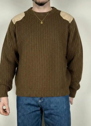 🦌 Woolyback British Wool Sweater – Brown Ribbed Knit with Suede Patches – Size XL (Men), marca: Vintage Dressing, estado: Muito bom, tamanho: XL, €34.95, €37.40 inclui Proteção do Comprador