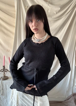 Gothic velvet bow black coquette vintage long sleeve top, marque: Vintage Dressing, état: Très bon état, taille: M / 38 / 10, 24,00 €, 25,90 € Protection acheteurs incluse