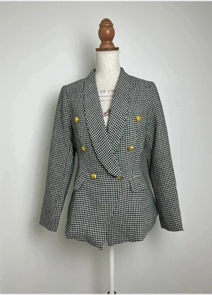 Tailleur col V à carreaux noir et blanc, boutons dorés, cintré à la taille, chic – Taille M (38), marca: Inconnu, estado: Muito bom, tamanho: M / 38 / 10, €12.00, €13.30 inclui Proteção do Comprador