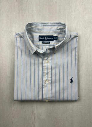 Chemise Ralph Lauren bleu rayée jaune col boutonné coton logo bleu brodé M homme Classic Fit, brand: Ralph Lauren, condition: Very good, size: M, €45.00, €47.95 includes Buyer Protection Pro