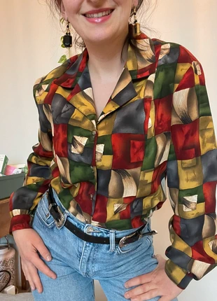Chemise vintage Brigitte Jaget – Made in France, motif géométrique multicolore années 80/90, marque: Vintage Dressing, état: Très bon état, taille: M / 38 / 10, 18,00 €, 19,60 € Protection acheteurs incluse