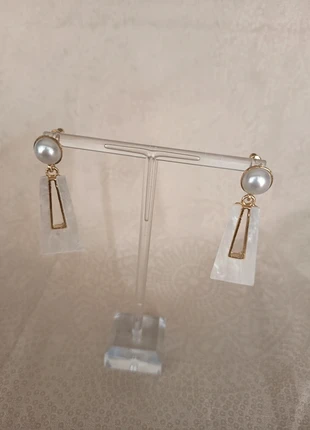 Boucles d'oreilles géométriques on a fait inoxydable avec perle et acrylique nacré, marke: acier, zustand: Sehr gut, 4,00 €, 4,90 € beinhaltet Vinted-Käuferschutz Pro