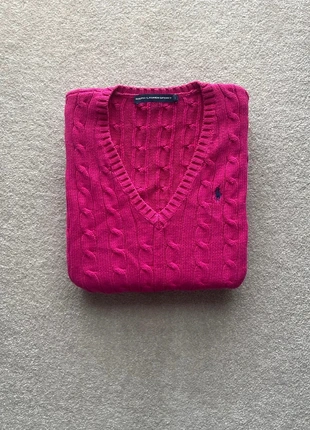 Ralph Lauren Cable Knit V-Neck - Dark Pink - Large, brand: Ralph Lauren, condition: Very good, size: L / UK 16-18, £32.00, £34.30 includes Buyer Protection