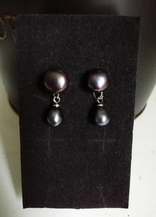 Boucles d'oreilles en perles de cultures véritables noires 7/8mm, marque: perle de culture véritable, état: Neuf sans étiquette, 23,00 €, 24,85 € Protection acheteurs incluse