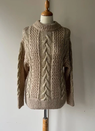 NEW Zara cable knit wool blend sweater S 36 38 beige gold metallic classic heritage, merk: Zara, staat: Nieuw zonder prijskaartje, maat: S / 36 / 8, € 35,00, € 37,45 inclusief Kopersbescherming