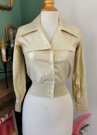 🪩 Chemisier disco doré 1970's Made in France, marque: vintage 1970s, état: Très bon état, taille: S / 36 / 8, 45,00 €, 47,95 € Protection acheteurs (Pro) incluse