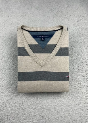 Pull fin col en V Tommy Hilfiger Beige rayé Gris logo brodé Taille XL Homme, brand: Tommy Hilfiger, condition: Good, size: XL, €19.90, €21.60 includes Buyer Protection Pro