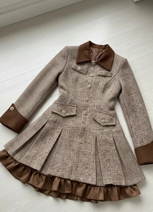 Robe kaki courte façon tweed, coupe cintrée avec col et poignets contrastés/Taille M, brand: Vintage, condition: Very good, size: M / 38 / 10, €95.00, €100.45 includes Buyer Protection