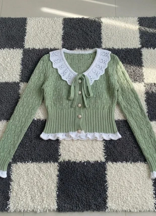 Gilet vert maille ajourée col brodé taille S, brand: Vintage Dressing, condition: Very good, size: S / 36 / 8, €37.90, €40.50 includes Buyer Protection