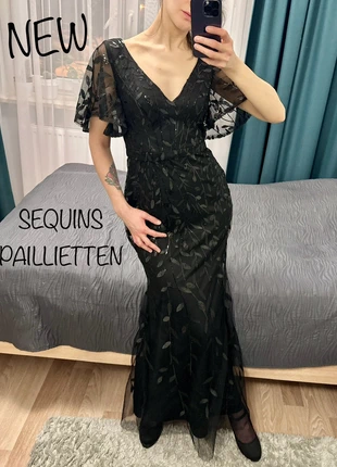 Langes Meerjungfrauenkleid mit Pailletten, Netzstoff und Stickereien für Silvester, brand: Ever Pretty, condizioni: Nuovo con cartellino, taglia: L / IT 44 / EU 40, €41.00, €43.75 include la Protezione acquisti