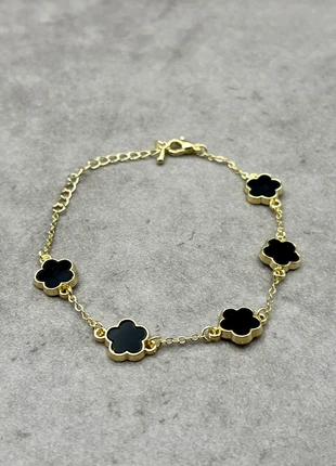 Bracelet or, dorée en acier inoxydable à motif fleur noire - Vintage, marca: Vintage Dressing, estado: Muito bom, €7.00, €8.05 inclui Proteção do Comprador Pro