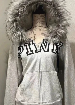 Veste Sweat à Capuche col fourrure zip Pink Y2K vintage streetwear femme Gris, marca: zipfur, estado: Muito bom, tamanho: S / 36 / 8, €45.00, €47.95 inclui Proteção do Comprador