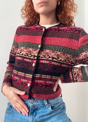 Cardigan en maille vintage style autrichien coloré motifs originaux vintage boutons dorés, brand: Vintage Dressing, condition: Very good, size: M / 38 / 10, €17.00, €18.55 includes Buyer Protection Pro