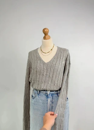 Pull torsadé Sweat hiver col V Tressé Raph Lauren gris logo blanc L femme, marque: Ralph Lauren, état: Très bon état, taille: L / 40 / 12, 56,00 €, 59,50 € Protection acheteurs incluse