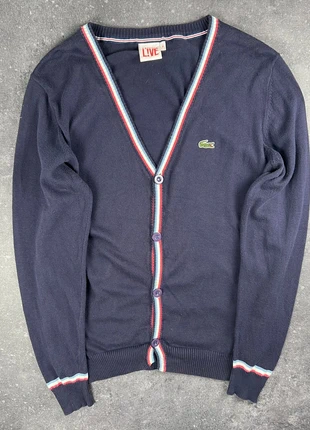 Gilet Lacoste L!VE bleu marine liseré tricolore - L homme - coton KZL 07, merk: Lacoste, staat: Goed, maat: L, € 15,00, € 16,45 inclusief Kopersbescherming Pro