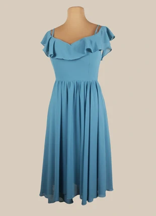Robe Cérémonie Bleu Volant Décolleté V | Jupe Fluide Bohème Épaules Dénudées Taille M, marke: Vintage Chic, zustand: Neu, größe: M / 38 / 10, 49,90 €, 53,10 € inklusive Vinted-Käuferschutz