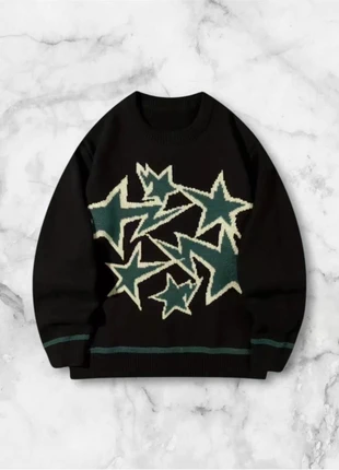 Pull noir graphique étoiles vertes et blanches oversize taille M style streetwear Y2K vintage, marque: y2k, état: Très bon état, taille: M, 35,00 €, 37,45 € Protection acheteurs (Pro) incluse