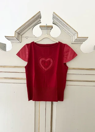T-Shirt Y2K Rossa Taglia M – Maniche a sbuffo e Cuore con Paillettes, marque: Vintage Dressing, état: Neuf sans étiquette, taille: M / 38 / 10, 20,00 €, 21,70 € Protection acheteurs incluse