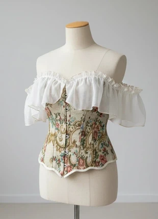 Corset Romantique à Épaules Dénudées – Brocart Vintage / Bohème Chic / Renaissance / Tons Pastel, marque: Atelier Lysandra, état: Très bon état, taille: M / 38 / 10, 49,90 €, 53,10 € Protection acheteurs (Pro) incluse