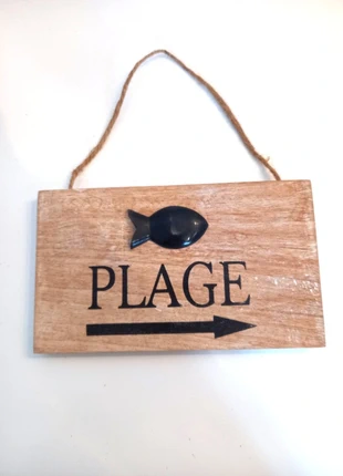 Panneau déco bord de mer "Plage" en bois – style bord de mer / plage, marque: Marin, état: Très bon état, 6,00 €, 7,00 € Protection acheteurs incluse