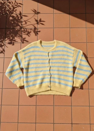 Gilet rayé taille S, jaune pastel et bleu ciel, doux, printanier, mignon chic, merk: eloria, staat: Heel goed, maat: S / 36 / 8, € 39,99, € 42,69 inclusief Kopersbescherming Pro