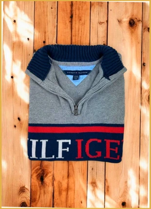 Pull 1/4 Zip, Tommy Hilfiger Gris,Bleu / Col camionneur / Logo brodé / Taille M Homme vintage, brand: Tommy Hilfiger, condizioni: Ottime, taglia: M, €40.00, €42.70 include la Protezione acquisti Pro