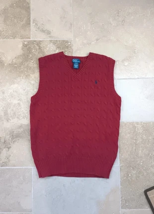 Magnifique pull torsadé sans manche col V Ralph Lauren - Homme S - Rouge logo marine, marque: Ralph Lauren, état: Neuf sans étiquette, taille: S, 95,00 €, 100,45 € Protection acheteurs (Pro) incluse