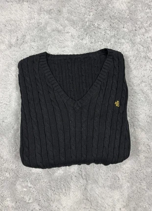 Pull sweat à col V torsadé Ralph Lauren Noir pour femme taille L logo brodé, brand: Lauren Ralph Lauren, condition: Very good, size: L / 40 / 12, €22.40, €24.22 includes Buyer Protection