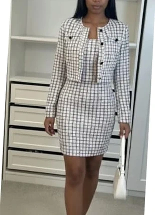 Ensemble Deux Pièces Femme – Robe à Carreaux Noir & Blanc Chic, marque: dhfashion, état: Très bon état, taille: S / 36 / 8, 39,90 €, 42,60 € Protection acheteurs incluse