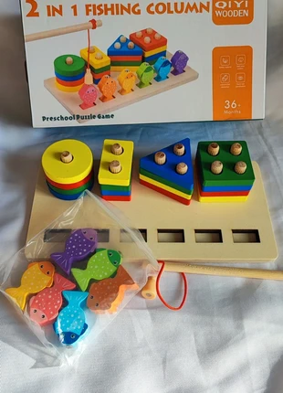 Jeu Éducatif Bois Montessori 2-en-1 : Pêche Magnétique & Formes à Empiler, estado: Novo sem etiquetas, tamanho: 4 anos / 104 cm, €9.50, €10.68 inclui Proteção do Comprador Pro