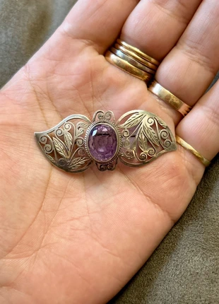 Broche Art Nouveau en argent massif et améthyste, marca: Argent, estado: Muito bom, €45.00, €47.95 inclui Proteção do Comprador Pro