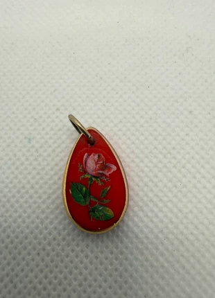 pendentif vintage goutte rouge motif rose émail années 70/80, brand: VINTAGE 70s, condizioni: Buone, €8.00, €9.10 include la Protezione acquisti
