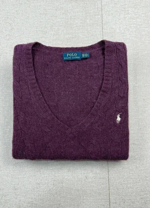 Pull Torsadé col V Ralph Lauren violet logo blanc oversize, taille XS, brand: Ralph Lauren, condizioni: Ottime, taglia: XS / IT 38 / EU 34, €36.00, €38.50 include la Protezione acquisti