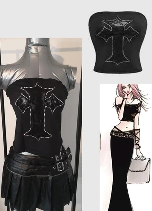 Top Grunge Gothique Croix Dentelle, marca: Nana, estado: Novo sem etiquetas, tamanho: M / 38 / 10, €6.00, €7.00 inclui Proteção do Comprador