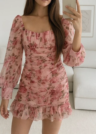 Robe courte fleurie Eilly Bazar rose Vintage manches longues bouffantes effet organza, marque: Eilly Bazar, état: Neuf sans étiquette, taille: M / 38 / 10, 40,00 €, 42,70 € Protection acheteurs incluse