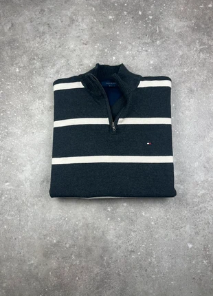 Pull Half-zip 1/4 Zip Col Camionneur Tommy Hilfiger Taille L Homme Gris Foncé Logo Brodé Coton #T122, brand: Tommy Hilfiger, condition: Very good, size: L, €39.00, €41.65 includes Buyer Protection Pro