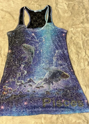 Blouse – Bleu avec strass & motifs – Dentelle noire derrière – Taille M – Y2K / Vintage, marque: Tendance, état: Neuf sans étiquette, taille: M / 38 / 10, 5,00 €, 5,95 € Protection acheteurs incluse