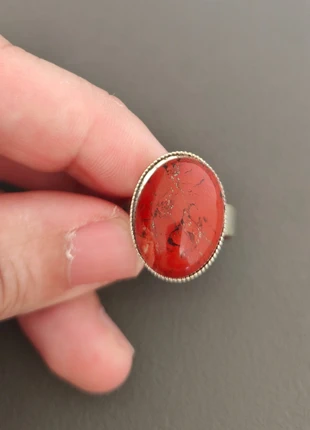 Bague ovale acier inoxydable argent pierre naturelle jaspe rouge, brand: Pierre naturelle, condizioni: Ottime, taglia: Regolabile, €8.50, €9.63 include la Protezione acquisti Pro