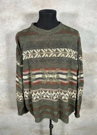 Pull Hiver Ethnic Vintage 80s 90s y2k Danielle Blasi vert olive motif taille XL, brand: Vintage Dressing, condition: Very good, size: XL, €27.00, €29.05 includes Buyer Protection Pro