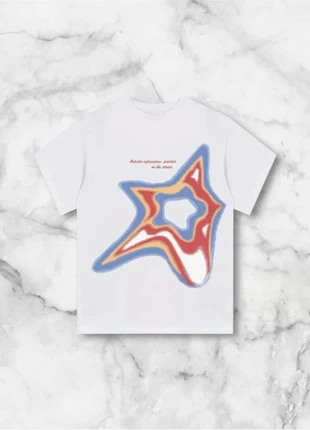 T-shirt blanc M imprimé étoile abstraite multicolore style art graphique streetwear oversize y2k, marque: y2k, état: Très bon état, taille: M, 20,00 €, 21,70 € Protection acheteurs (Pro) incluse